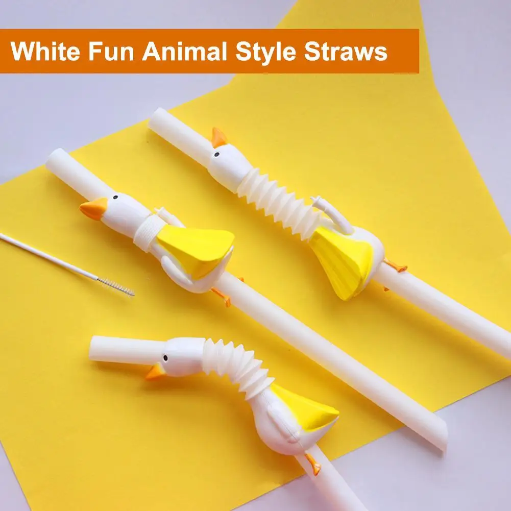 

Fashion Animal Long Goose Straw With Brushes Reusable Large Diameter Drinking Straw Curved Straws Thick Tube Shape Straws