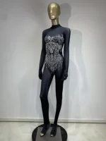 Women Sexy Sparkling Rhinestone Stretch Jumpsuit Nightclub Evening Party Wear Drag Queen Singer Dancer Stage Performance Costume - Image 2