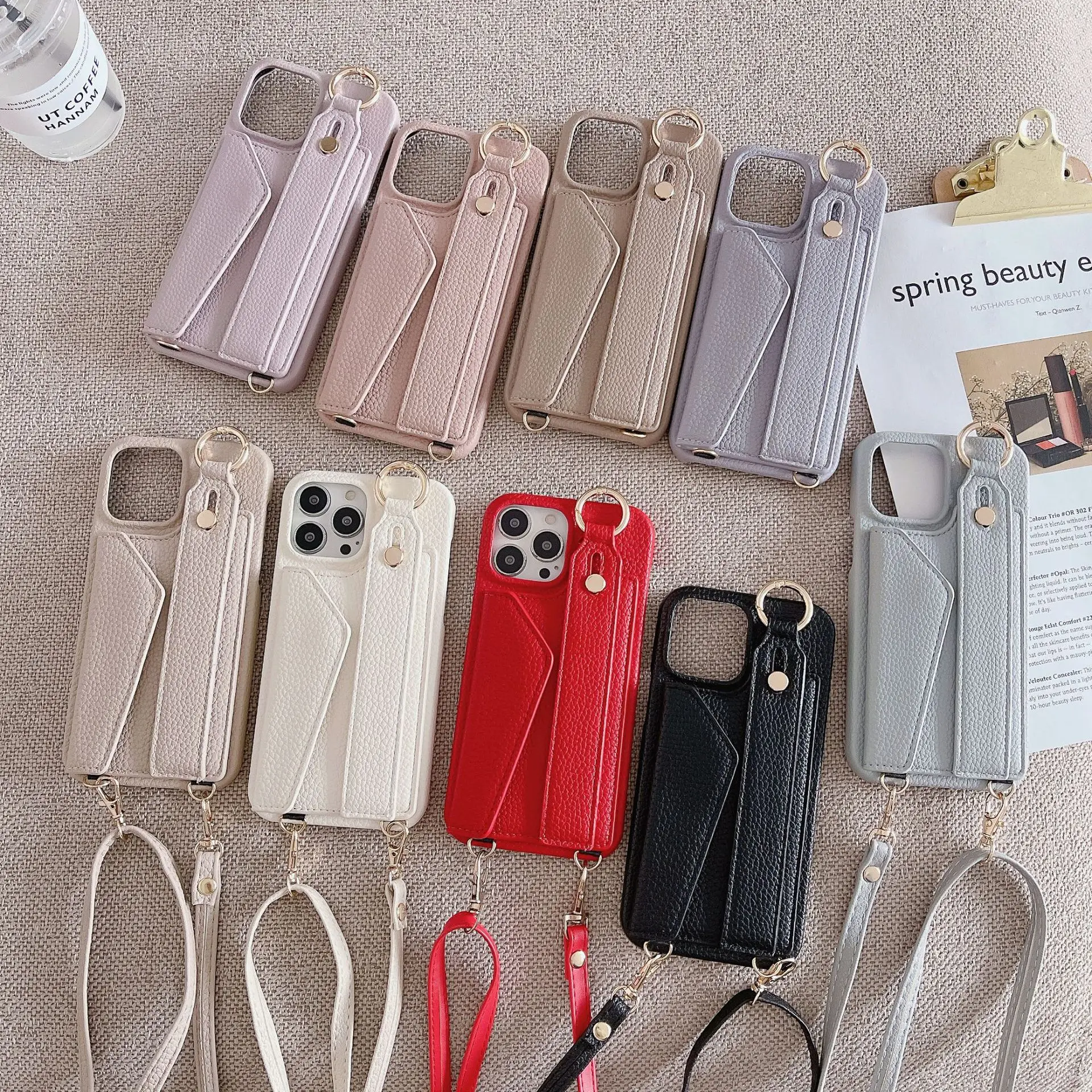 Crossbody Wrist Strap Wallet Leather Cover For iPhone 15 14 13 12