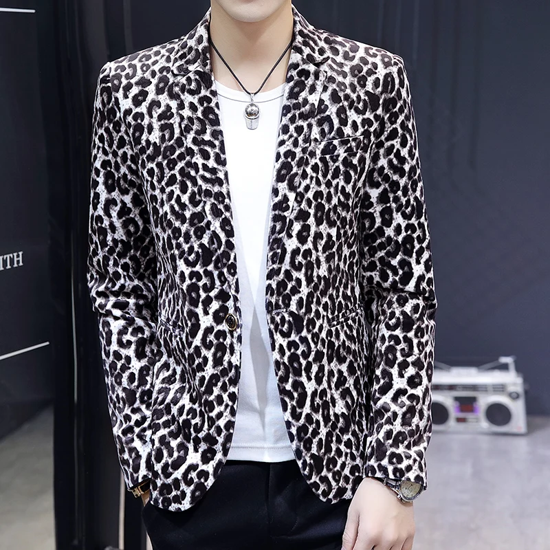 Men Blazers Leopard Print Party Shopping Business Casual Slim Fit Jacket