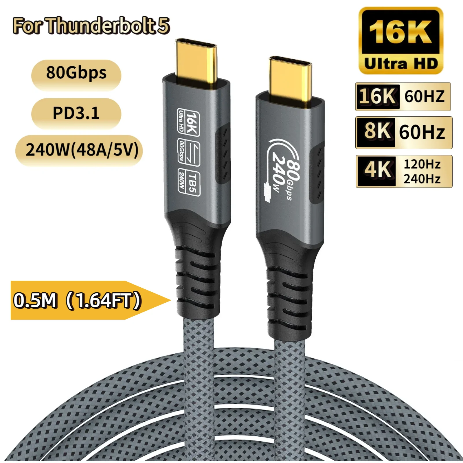 Ultra-Fast Thunderbolt 4 USB4 Extension Cable with 8K Video and PD240W Charging