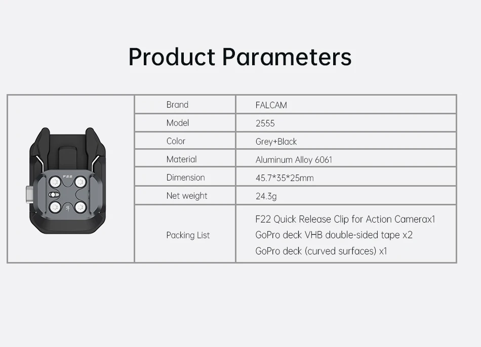 F22 Clamp Quick Release Plate Quick Release Base Ball Head for Gopro Cameras