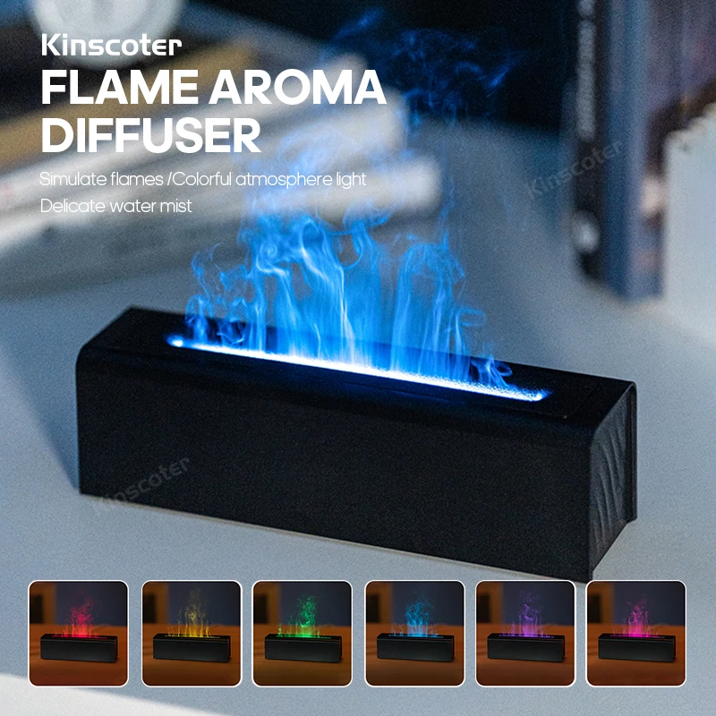 KINSCOTER Flame Aroma Diffuser Air Humidifier Ultrasonic Cool Mist Maker Fogger LED Essential Oil Fire LED Lamp Difusor Gift