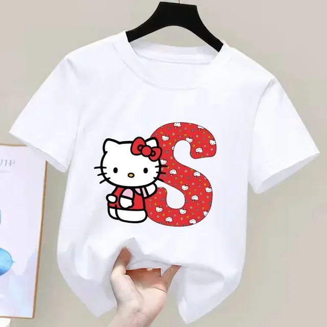 thumbnail image 1 of Camiseta de manga corta de algodón para niños con letras de la A a la Z de Hello Kitty Anime, camiseta suave de Sanrio Summer Girly Heart, regalo de cumpleaños kawaii, 1 of 5