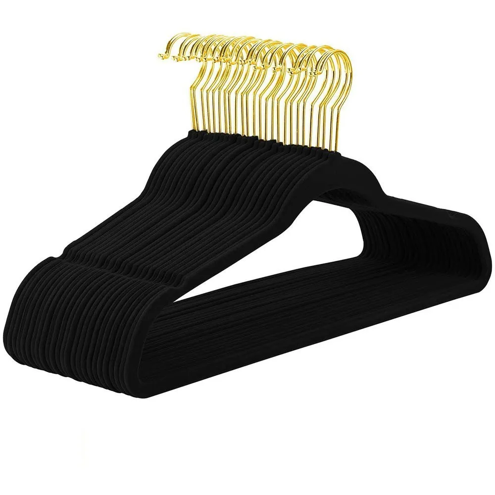 

20 Pieces Of Non-Slip Hanger Velvet Flocking Gold Hook Non-Slip Non-Trace Hanger Clothes Pants Skirt Hanger 360° Rotation