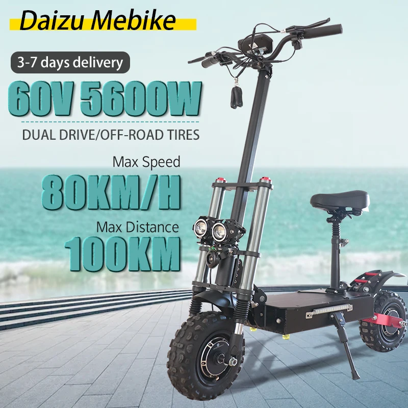 60V 5600W Scooter Elettrico A Doppio Motore 80 Km/H Velocità Massima E Scooter Adulti 100Km Scooter Elettrico A Lungo Raggio Sedile Rimovibile