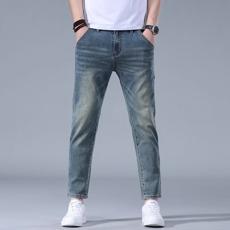 Ankle length pants Skinny Tight Fashion Men Slim Fit Jeans Trendy