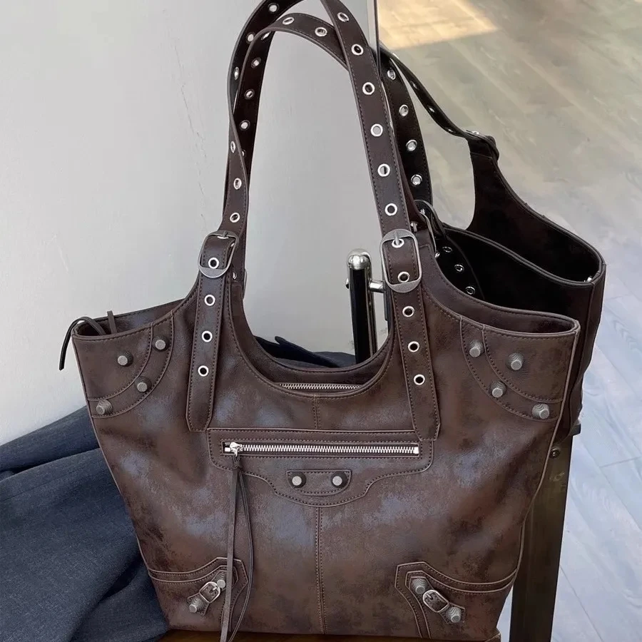 Punk Cow Cool Hand Bag Heavy Industry Retro Rivet Bag Bags New Trendy Tote Women's Handbags Shoulder Large Capacity