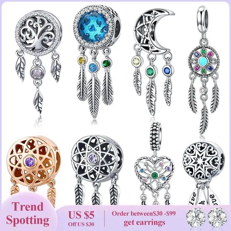 

WOSTU Dream Catcher Charms Fit Original Bracelet Bangle 100% Real 925 Sterling Silver Pendant DIY Beads Necklace For Women