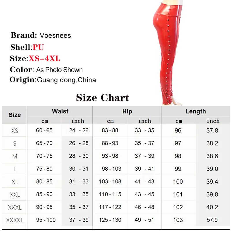 Shine Pu Leather Rivet Pants Women Red Black Tight Trousers Streetwear Fashion High Waist Pencil Pant Female Slim Bottoms