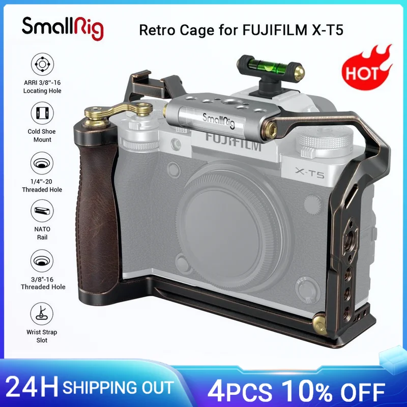 Smallrig X-T5 Retro Cage Per Fujifilm X-T5, Con Copriscarpe Caldo Con Livella A Bolla, 3/8 "-16 Fori Di Posizionamento Per Arri -3870