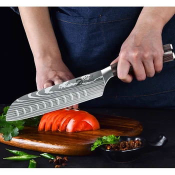 8pcs Kitchen Knife Damascus Stainless Steel Chef Knife Utility Paring Boning Cleaver Slicing Santoku Knives With Nylon Bag 3