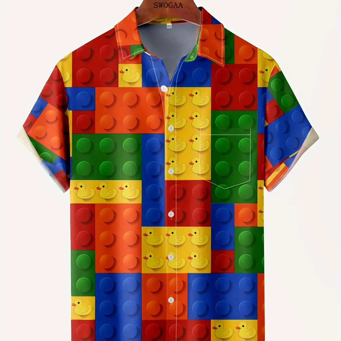 Men's 3D Building Blocks Graphic Print Shirt Casual Chic Short Sleeve Lapel Shirt For Big Tall Unisex Shirt Streetwear Clothing luckymarche 2231 graphic basic t shirt for unisex qutax23492bkx