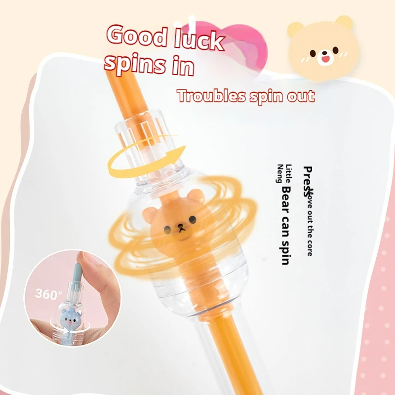 4개입, 랜덤 색상, 스트레스 해소 회전 젤 펜, 속건성 위시 베어 스피닝 펜, 부드러운 클릭 작동 방식의 필기용 젤 펜, 발렌타인데이, 크리스마스, 선물, 할로윈, 추수감사절, 크리스마스 선물, 경품, 학생