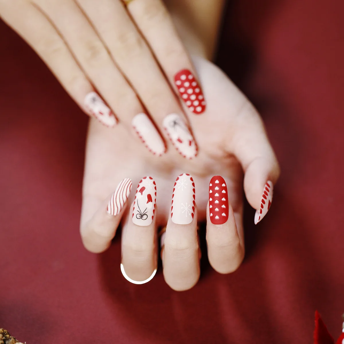 Christmas Snowman Glitter Press-On Nails - 24 Pcs/Set