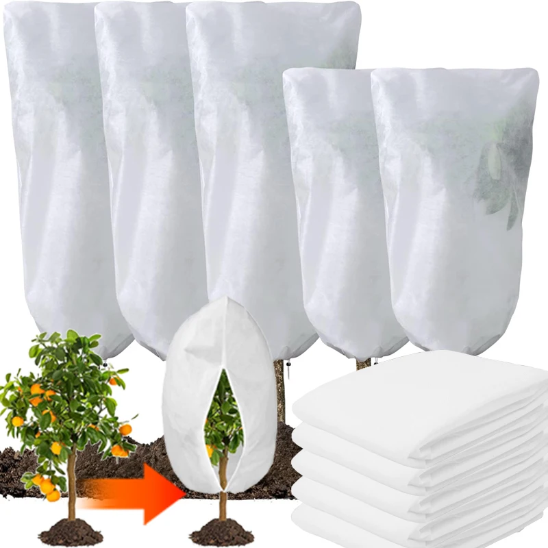 Winter Plant Cover Freeze Protection Bag Zipper Drawstring Frost Cloth Reusable Fruit Tree Anti-Bird Insect Prevention Bag