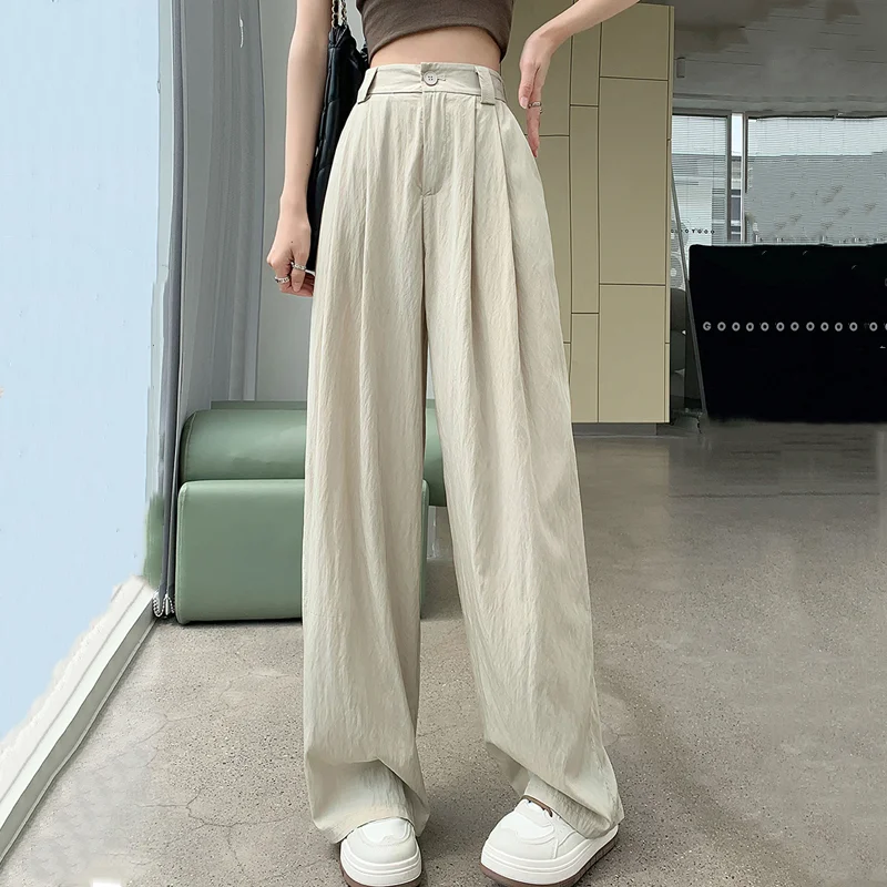 

Брюки женские хлопково-льняные с широкими штанинами, повседневные Модные драпированные штаны с завышенной талией, свободные прямые штаны в японском стиле, весна-лето