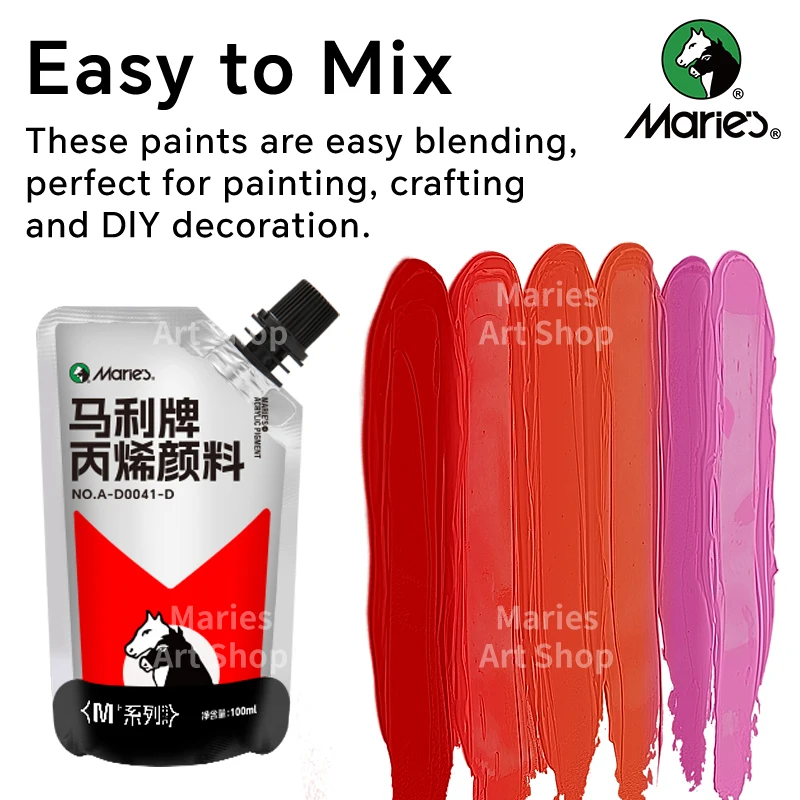 Marie's 5pcs 100ml/3.38oz Red Colors Acrylic Paint Set for Models,Craft,DIY,Rock,Glass,Painting,Canvas,Eggs for Adults, Artists 2