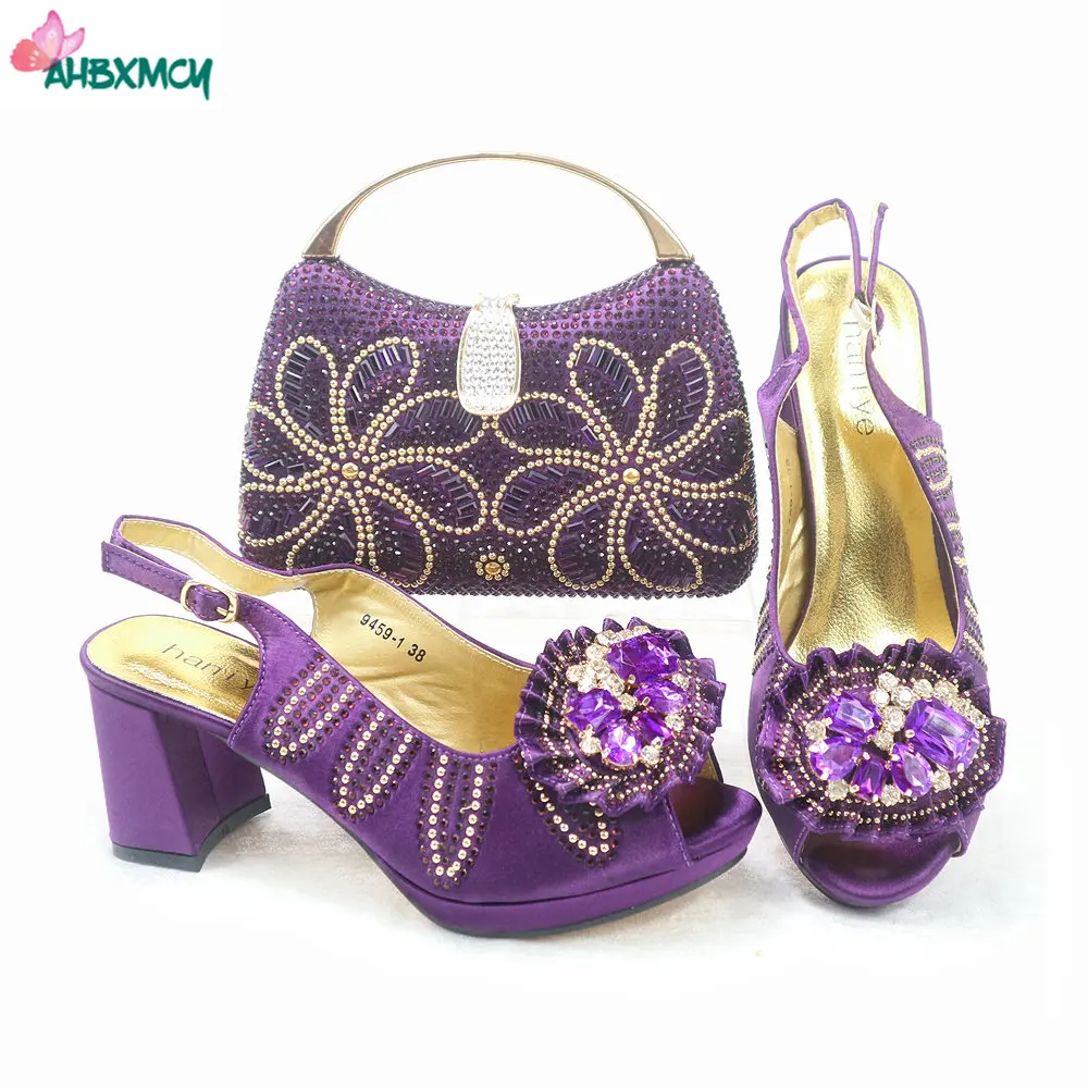 Autumn New Arrivals Special Design Shoes and Bag Set in Purple Color
