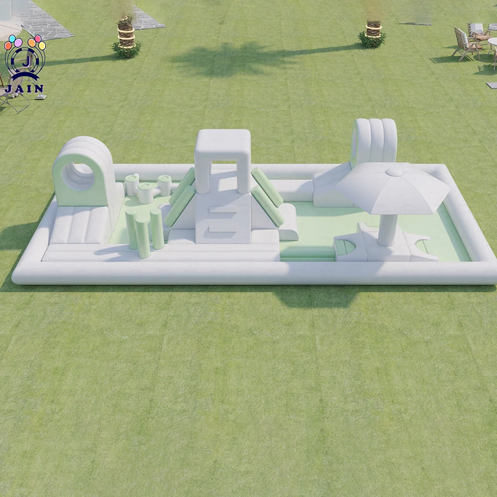Inflatable water slide 20&times;13FT Inflatable White Splash Pad Water Obstacle Course Outdoor Splash Pool Soft Play Equipment Inflatable Pool for Kids