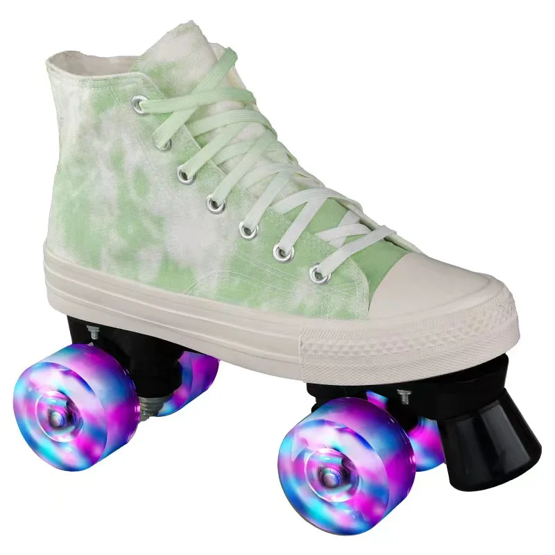 

Canvas Double-Row Roller Skates Shoes for Men and Women, Flashing Wheel Sneakers, Outdoor Training, Patins, Factory Direct Sales