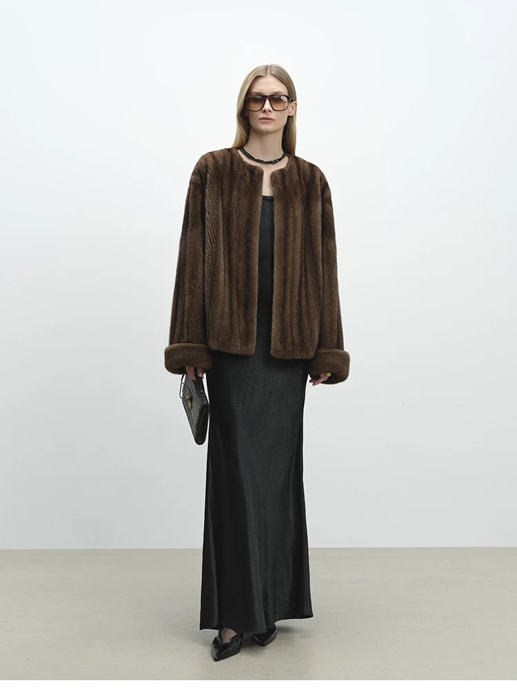 Lautaro Autumn Winter Short Luxury Elegant Thick Warm Soft Brown Faux Mink Fur Coat Women Long Sleeve Modern Chic Fluffy Jacket