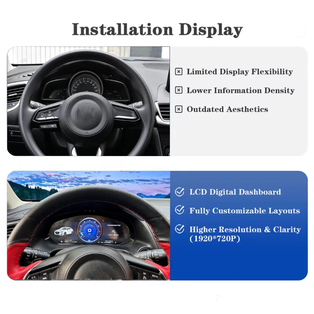 Panel de Instrumentos Digital LCD de 12.3 Pulgadas para Mazda 3 Axela 2014-2019, Pantalla de Tablero de Instrumentos, Cabina Virtual con Carplay 2