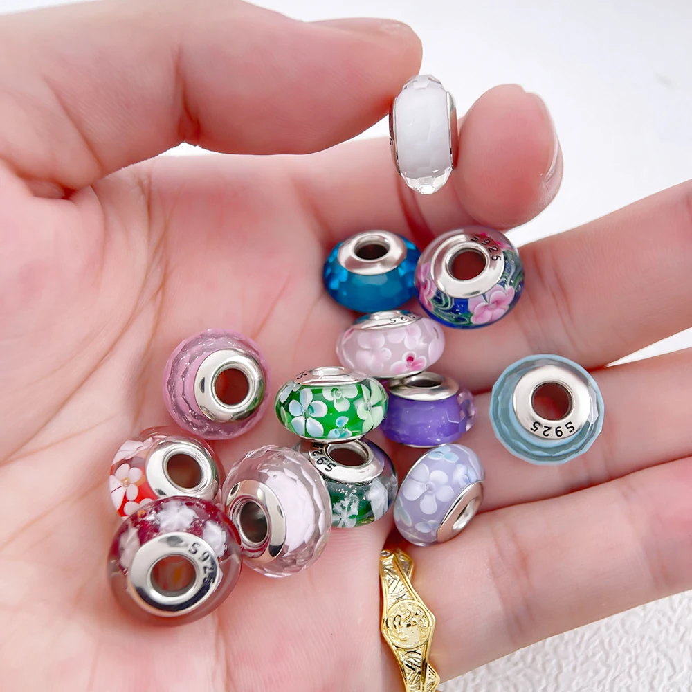 Silver 925 Colorful Flower Series Murano Glass Beads Charm Fit Original Bracelet Murano Glass DIY for Women Jewelry Gift 3