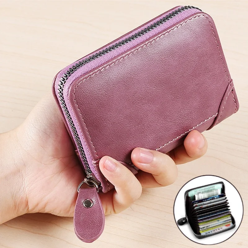 

PU Leather Men Women Card Holder Small Zipper Wallet Solid Coin Purse Unisex Accordion Design Rfid ID Business Credit Card Bags