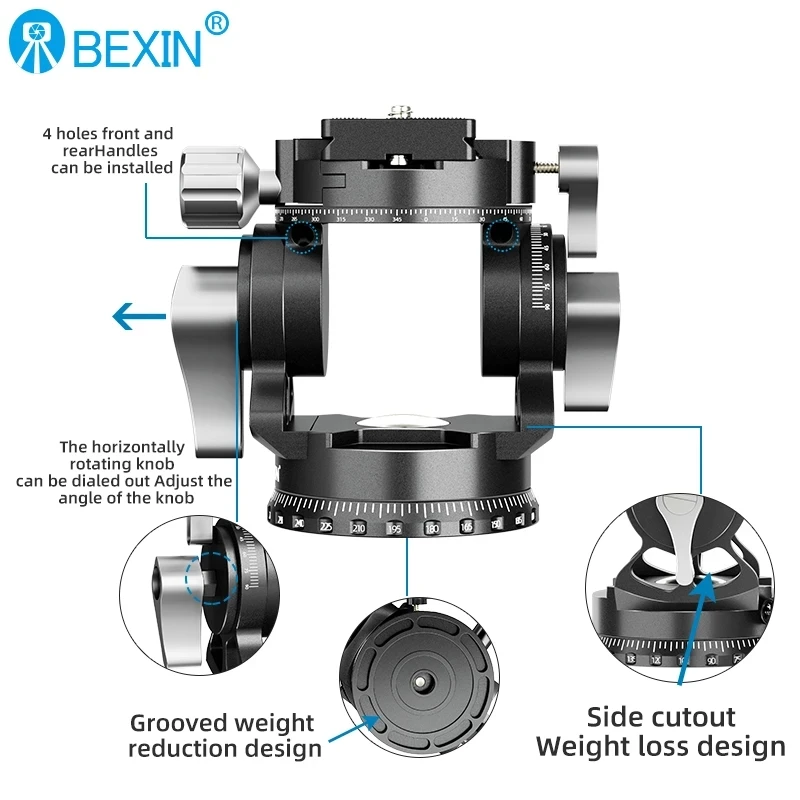 BEXIN DT-02R SLR Camera Tripod Handle Hydraulic Gimbal Portable Damping Panoramic Clamp Seat Gimbal Dedicated for Bird Watching
