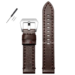 Premium Vintage Brown Cowhide Leather Watch Strap - Unisex Wrist Band - 26mm (Dark brown)