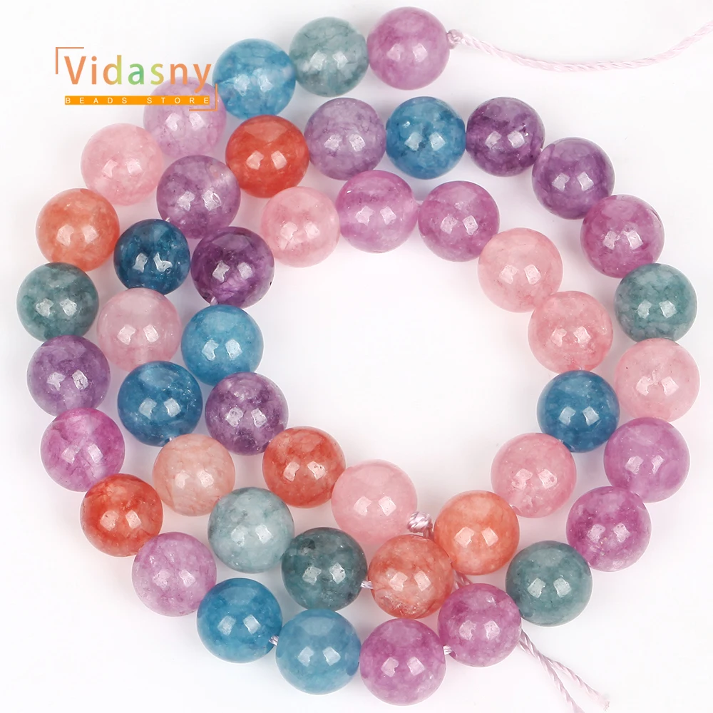 6/8/10 mm Natursteinperlen, bunter Chalcedon für die Schmuckherstellung, runde lose Perlen, DIY-Zubehör, Armband, 15 Zoll