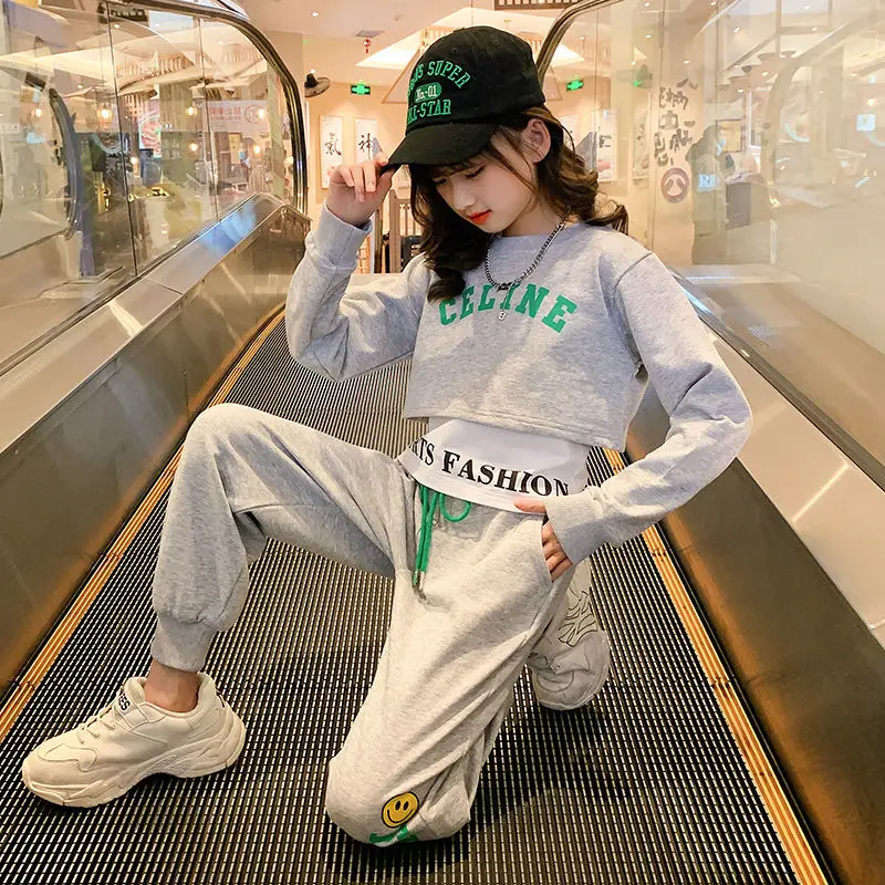 

4 5 6 8 10 12 T Fashion Teenage Girls Summer Letter Clothes Set 2022 New Fashion Color Hoodid Two Pieces Clothing High Quality