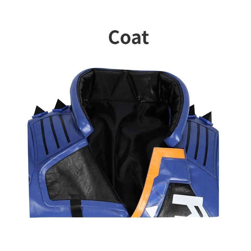thumbnail image 1 of Disfraz de Cosplay de Yoru del juego Valorant, abrigo de cuero azul, pantalones, accesorios, conjunto completo y artículos individuales se venden en tamaño personalizado, 1 of 5