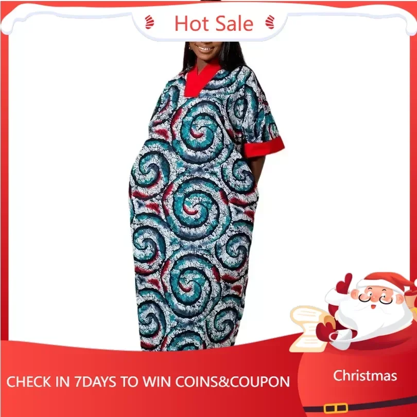 

African Maxi Dresses for Women 2024 Spring Summer Elegant Africa Half Sleeve V-neck Plus Size Long Dress Dashiki Africa Clothing
