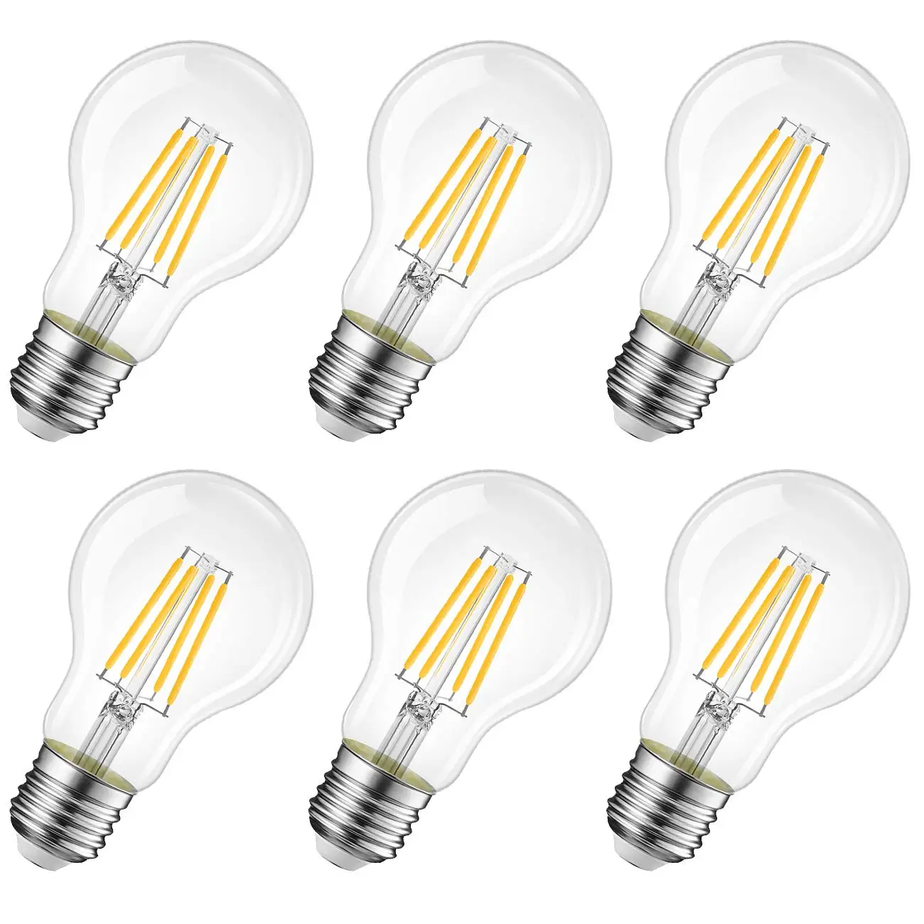 6PCS E27 Retro Edison LED Filament Bulb Lamp A60 4W 6W 8W Warm white 2700K Clear Glass 220V light Energy saving bulb