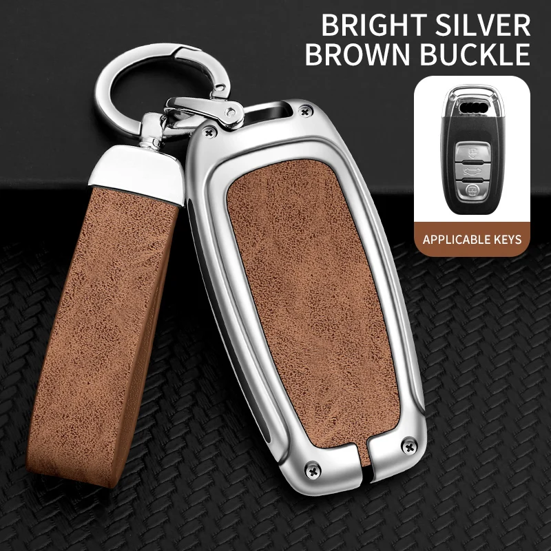 Premium Leather Car Key Case Cover with Metal Accents