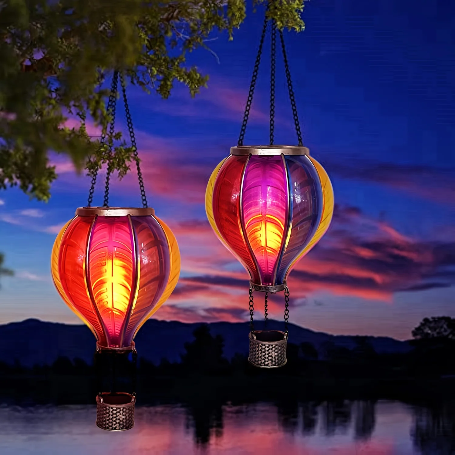 Solar-Powered Hot Air Balloon Lantern - Flickering Flame Effect, Waterproof, For Outdoor Patio, Garden & Holiday Decor