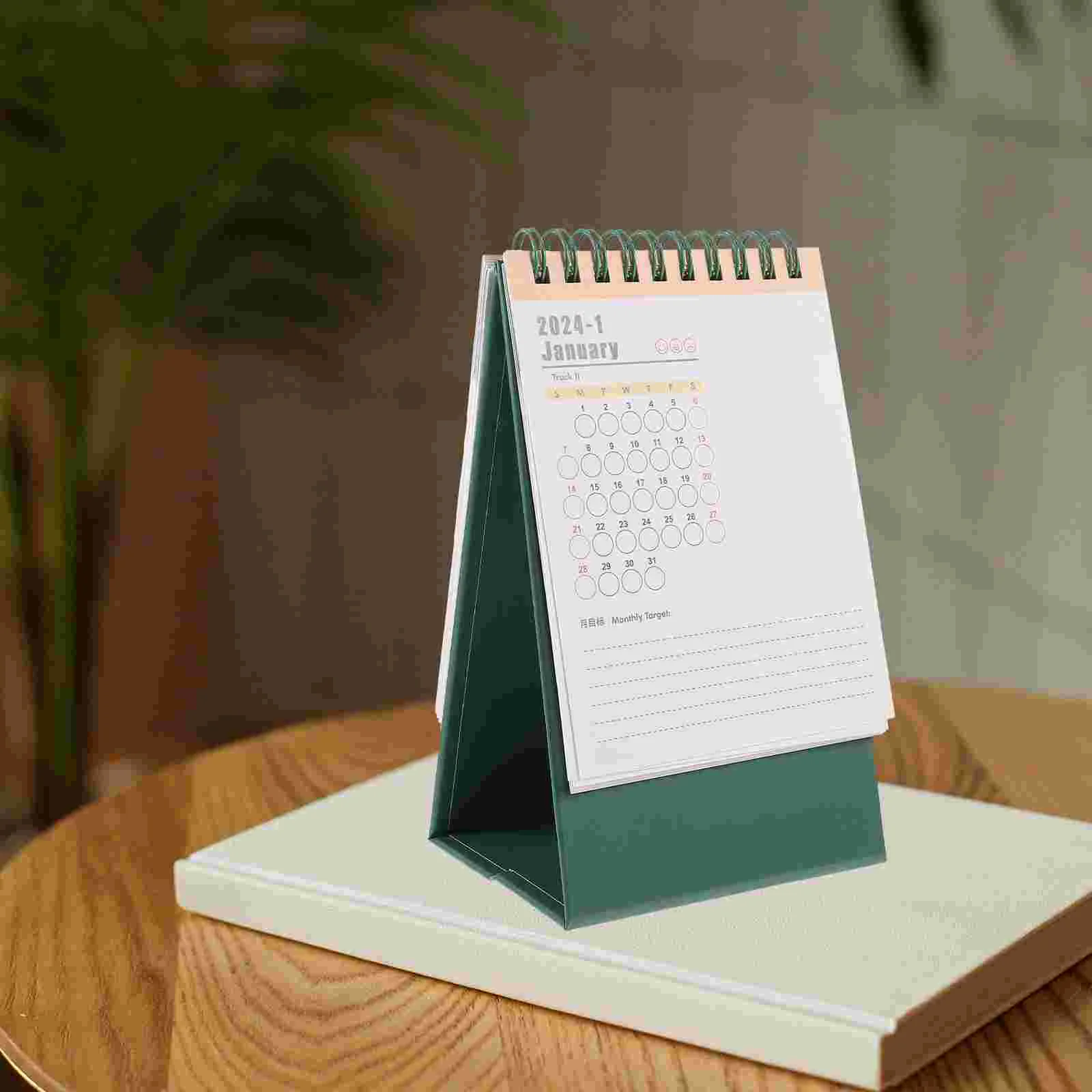 Green Desk Calendar 2023-2024: Monthly Flip Stand Up Schedule for Home and Office