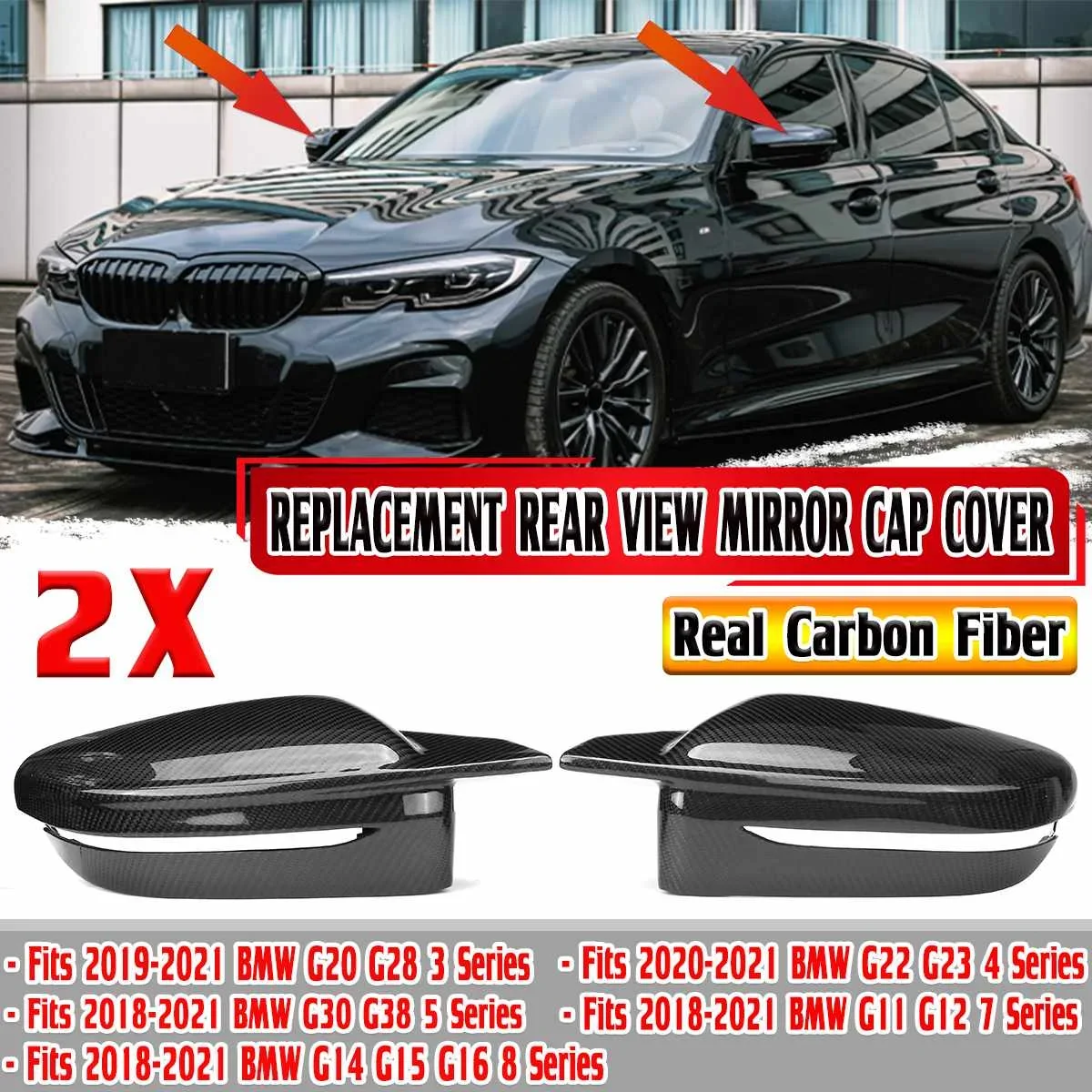 

Black/Real Carbon Fiber Car Side Rearview Mirror Cover Cap Mirror Shell Case Trim For BMW G16 G20 G22 G23 G28 G30 G38 2019-2021