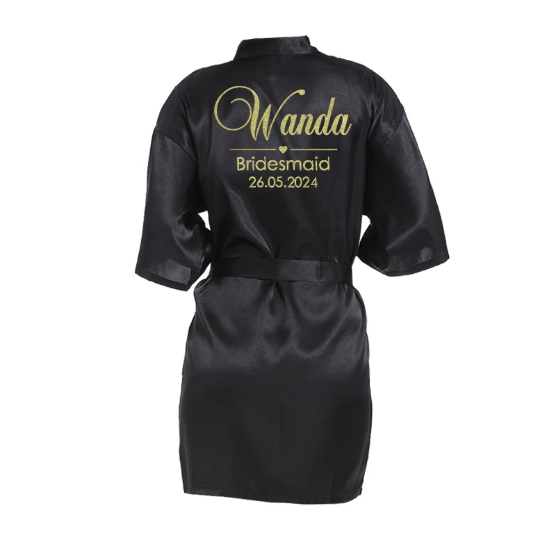 Customized Name Date Wedding Bathrobe Faux Silk Bridal Robe Bride Bridesmaid Wedding Robes Woman Bachelorette Hen Party Best Sellers In Women's Clothing