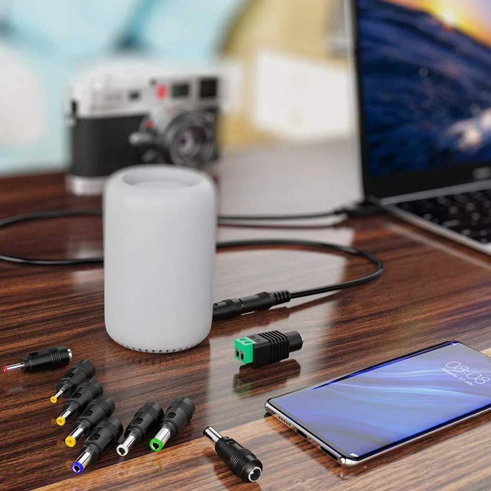 B02B-USB To DC Power Cable Universal USB To DC Jack Charging Cable Power Cord with 10 Interchangeable Plug Connectors Adapter