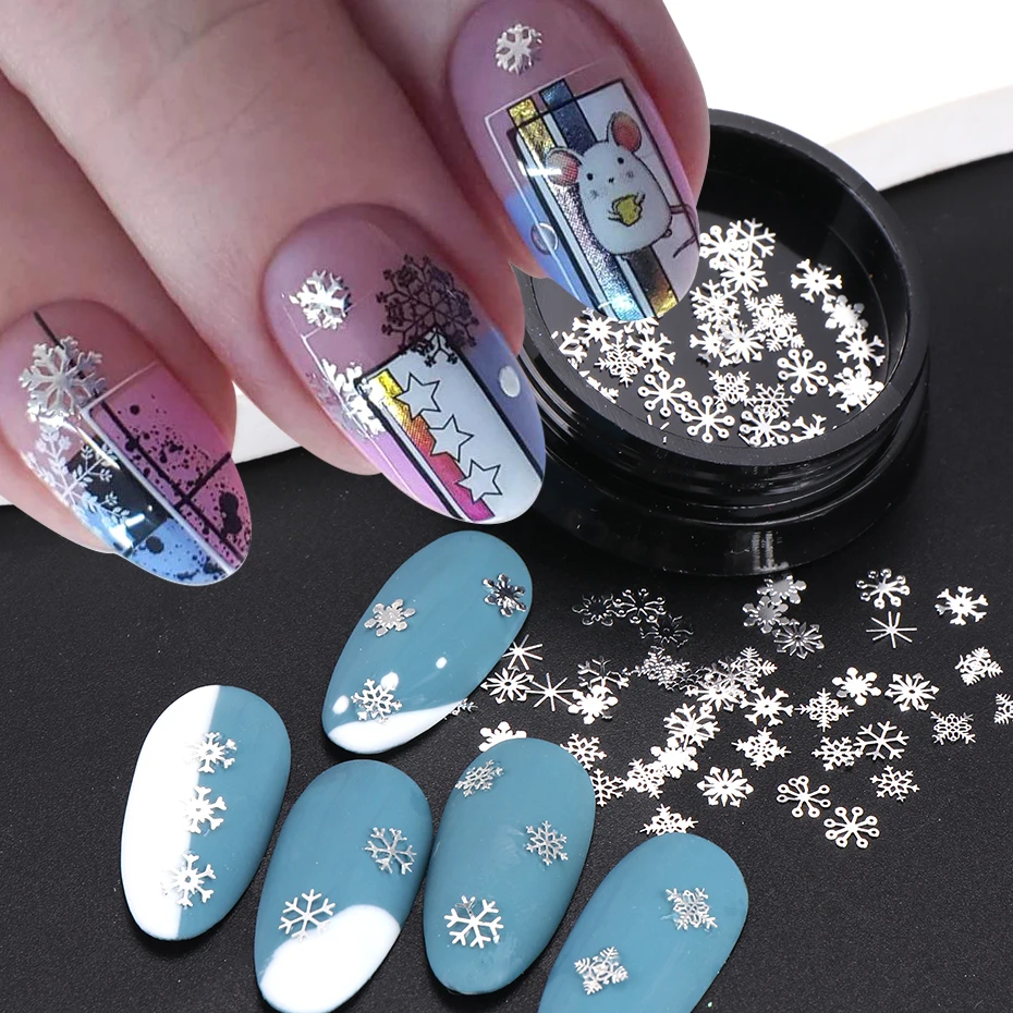 Winter Christmas Silver Mix Snowflakes Nail Glitter Sequins Nail Art Paillette  Supplies Tips Manicure Decoration Accessories
