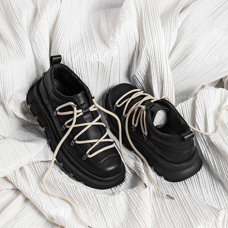 Casual Leather Shoes Trend Male British Thick-soled Spring Retro Loafers Outdoor Wear-resistant Dress Shoes Zapatos De Hombre