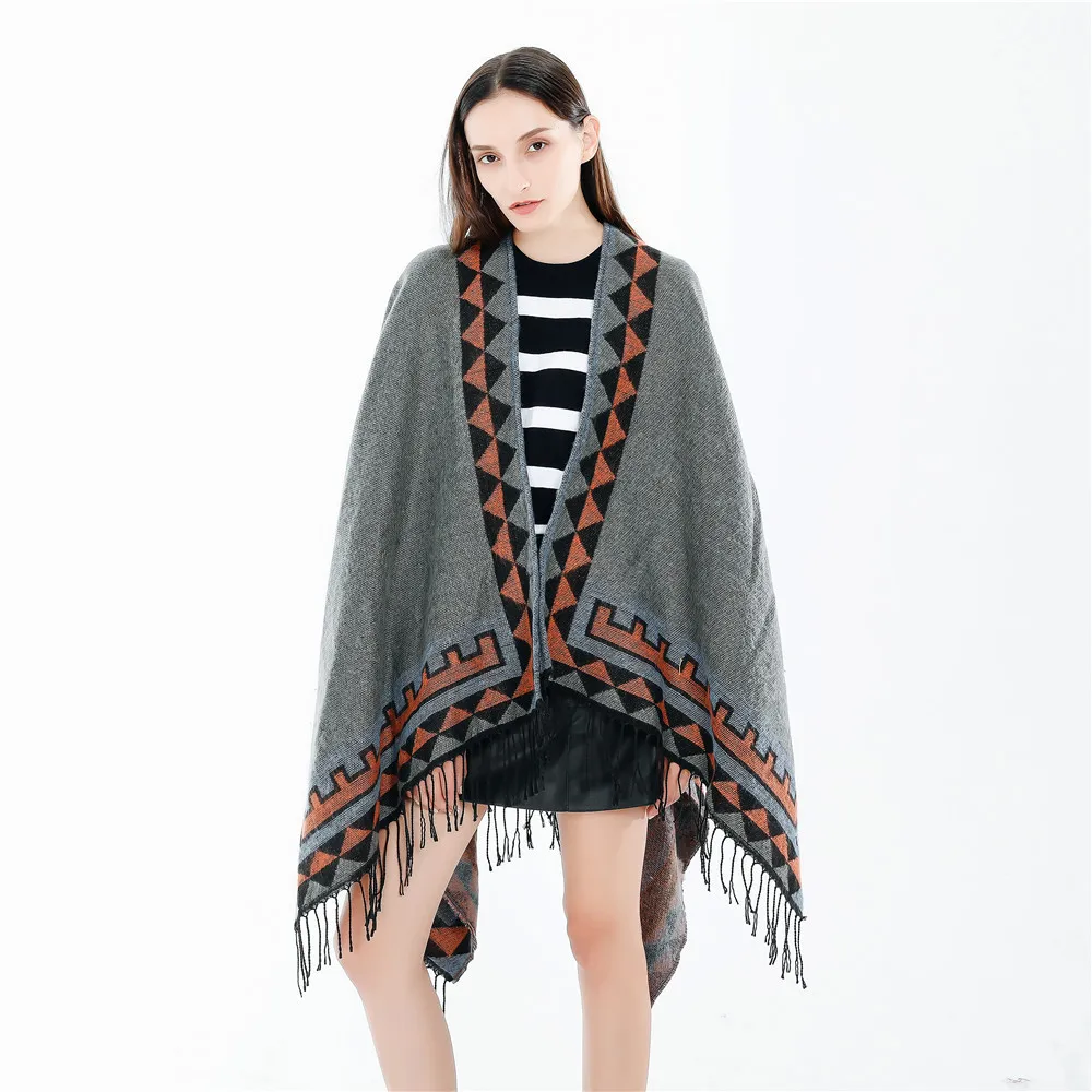 

Winter New Tassel Printing European American Fashion Street Solid Color Imitation Cashmere Warm Scarf Shawl Gray