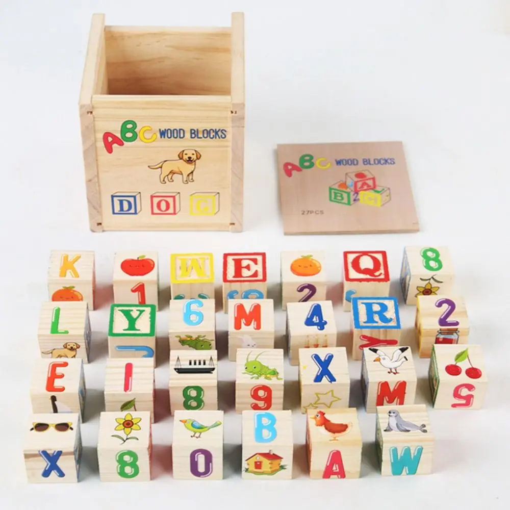 Cognition Learning Wooden Building Blocks Alphabet & Number Early Education Letter Cognitive Toys Cartoon ABC Letter