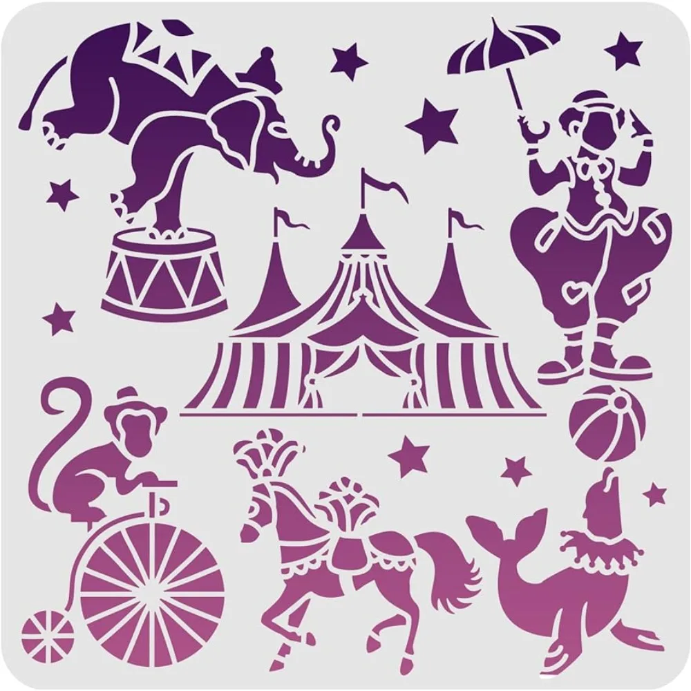 

Circus Carnival Stencil Template 11.8x11.8inch Large DIY Paint Farmhouse Wood Signs Reusable Mylar Template for DIY Painting