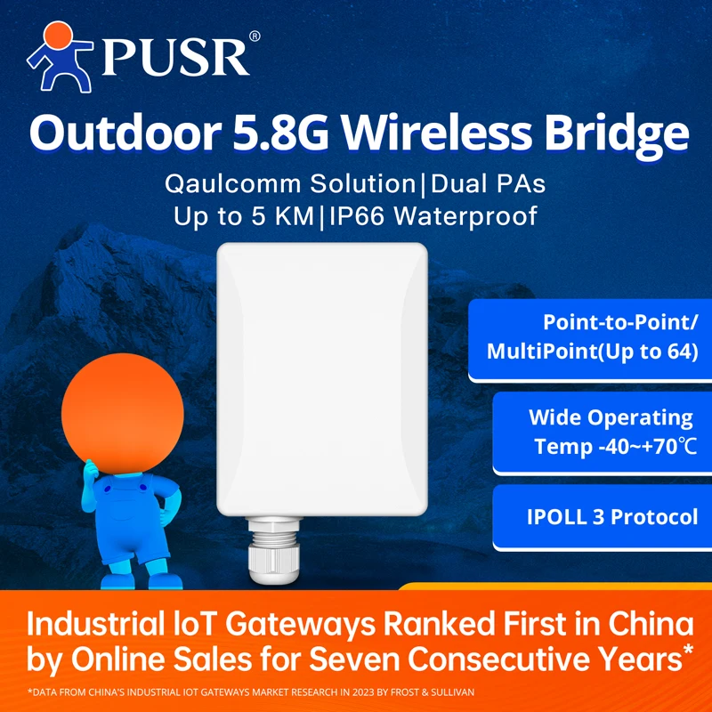 Repetidor Wireless Bridge Wifi Pusr Ponto a Ponto Multipoint Ip66 Impermeável até 5km 15dbi Exterior Cpe Usr-st515n pc