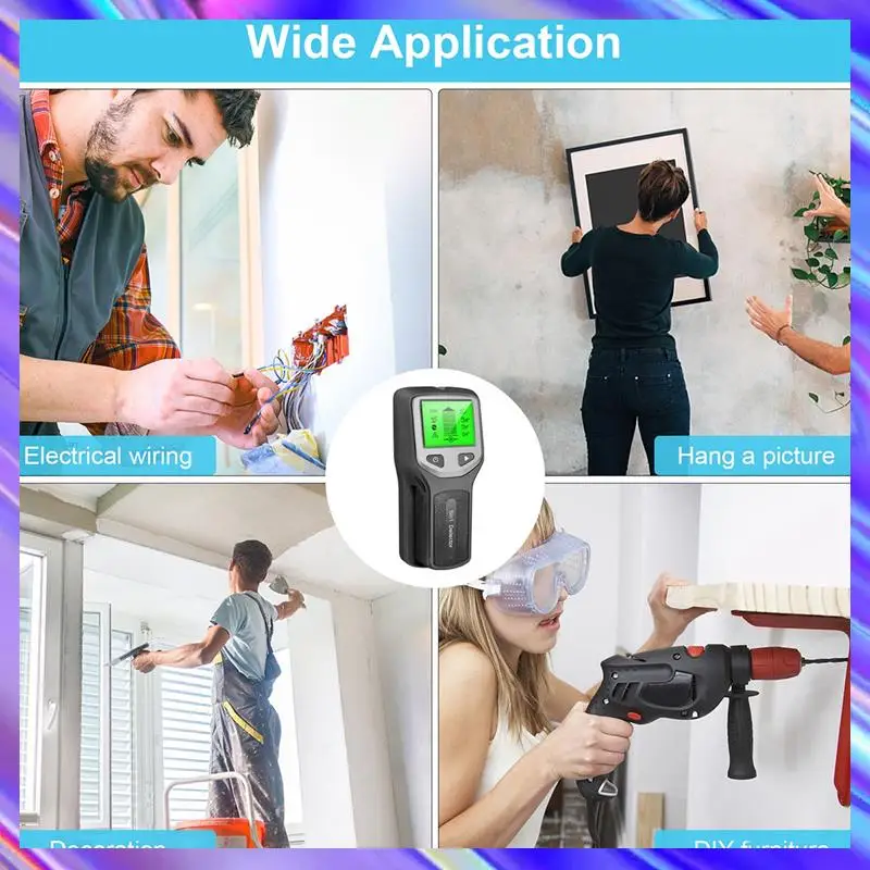 5-In-1 Studs Metal Detector Wall Scanner AC Wood Finder Cable Wires Depth Tracker Electric Box Finder Wall Detector Reusable B