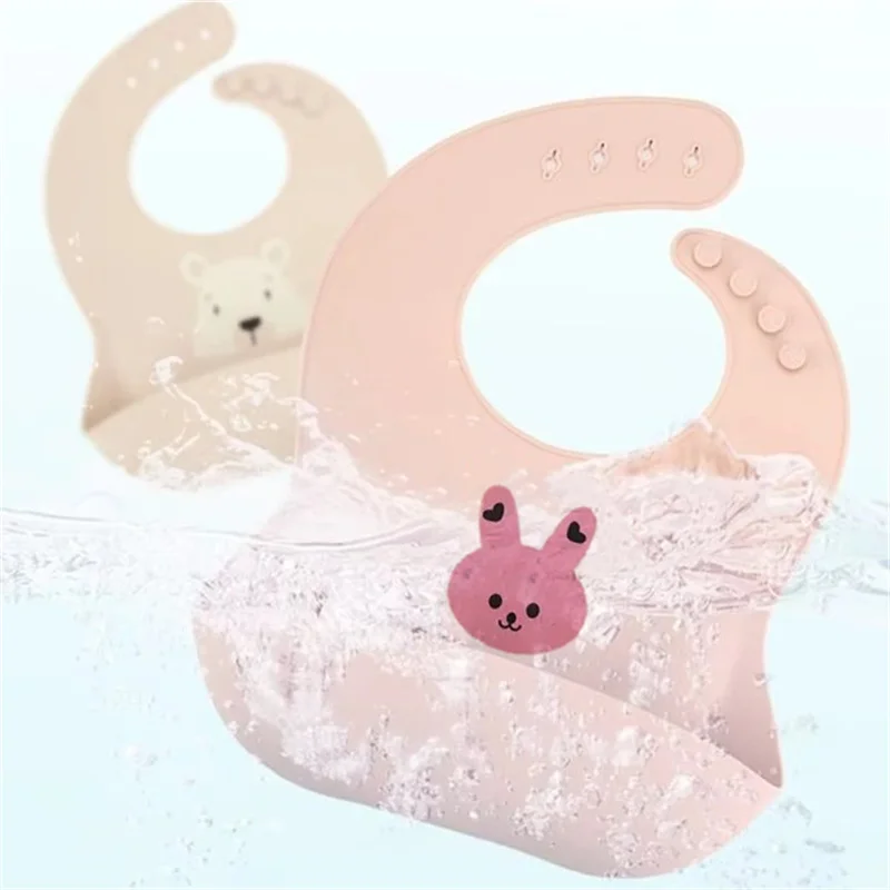 Baby Bibs Print Waterproof Silicone Baby Feeding Stuff Cute Kids Toddler Adjustable Children Bib Wet-proof Clothing In Winter